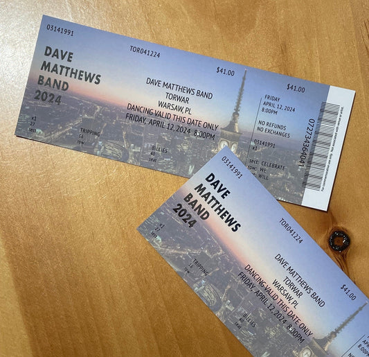 Commemorative Ticket Warsaw 4.12.24 DMB Europe Tour 2024 | Physical Concert Ticket Souvenir Keepsake Gift